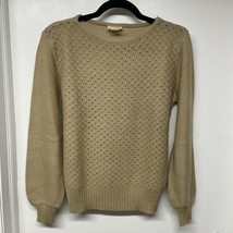 Excellence Vintage Wool Sweater Tan Balloon Sleeve Size Medium Winter Holiday - £7.78 GBP