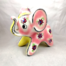 Baby Elephant Porcelain Dish Sink Pad Holder Pink and Yellow Flower Print 5 inch - $8.83