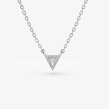 0.30CT Real Moissanite 14K White Gold Plated Trillion Shape Solitaire Necklace - £76.68 GBP