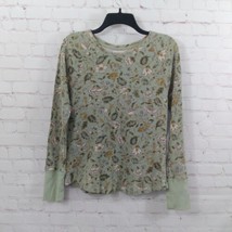 Knox Rose Top Womens Medium Green Floral Thermal Long Sleeve Crew Neck - £14.06 GBP