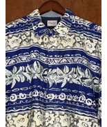 Vintage Hawaiian Bark Cloth Shirt Bugle Boy Men&#39;s Large Blue Short Sleeve - $453.14 MXN
