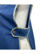 Vintage Smock Blue Chambray Floral Edging Side Buttons 4 Pocket Front Ar... - $39.66 CAD