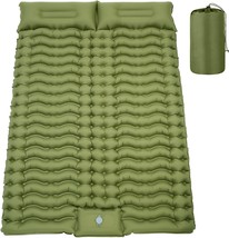 Double Sleeping Pad For Camping 4&quot; Thick Self Inflating Camping Mat With Pillow - £42.14 GBP