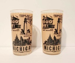Set of 2 Vintage Michigan Drinking Tumbler State Glass Hazel Atlas 9 oz EUC - £32.24 GBP