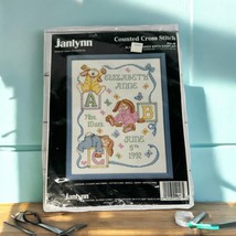 Vintage Cross Stitch Kit Sleepy Bunnies Birth Baby Announcement Gift Grannycore - $11.87