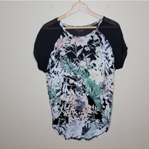 I Jeans by Buffalo | Tropical Floral Print Short Sleeve Top Mesh Upper Small - £14.36 GBP