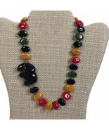 Colorful Elephant Pendant Ceramic Necklace Glazed Beads brass spacers - £23.21 GBP