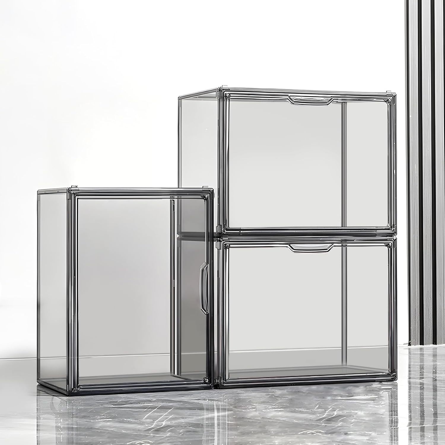 Clear Stackable Plastic Storage Bins With Magnetic Lid, Dustproof Book & Cosmeti