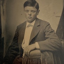 1800s Ferro Tintype Young Man in a Suit Serious Look at Studio Portrait - $12.95