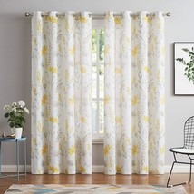 July Joy Printed Sheer Curtains Linen Textured For Living Room Floral, Yellow - $46.99