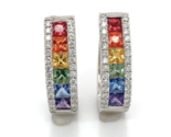 14k Gold Genuine Natural Rainbow Sapphire and Diamond Oval Hoop Earrings... - $2,613.60