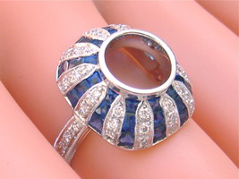 Deco Diamond Sapphire Sunburst 18K 8.5mm 2.5ct Cocktail Engagement Ring Mounting - £3,457.46 GBP