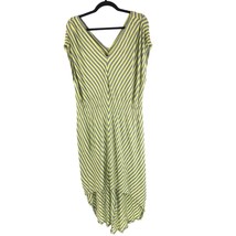 Mossimo Hi Low Maxi Dress V Neck Cap Sleeve Striped Yellow Gray XXL - $9.74