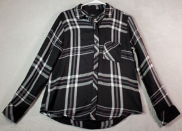 Raits Shirt Womens XS Black White Plaid Flannel 100% Rayon Collared Butt... - £18.30 GBP