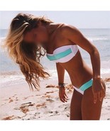 BLUE STRAP DECORATED SUMMER FASHION WHITE BIKINI SET - $27.73 CAD