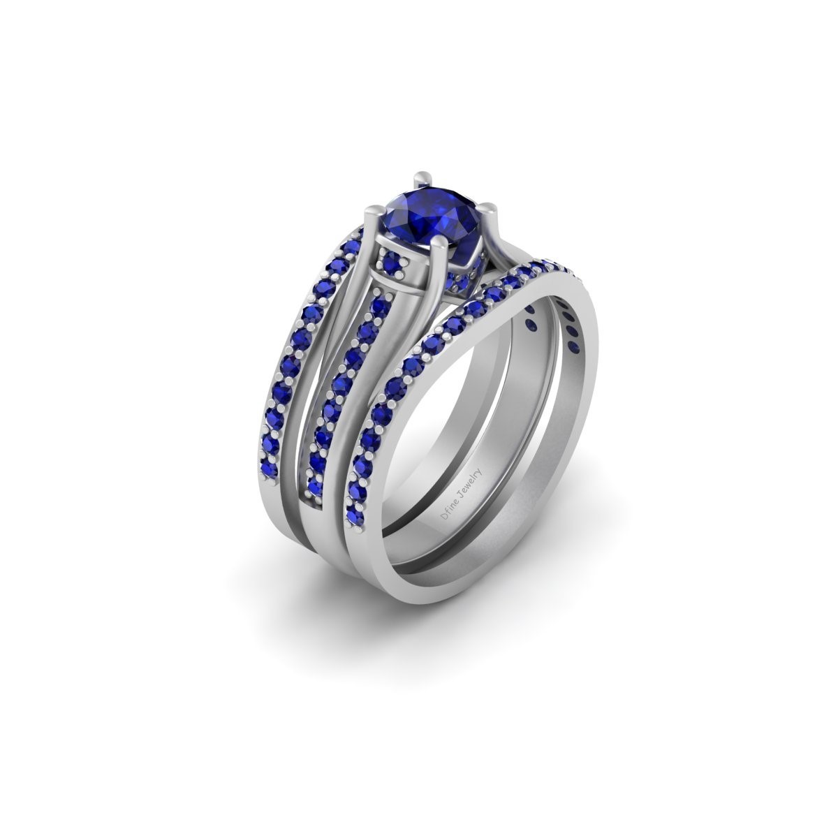 Sapphire Engagement Ring Matching Eternity Band Set star Wars Inspired Jewelry - $1,679.99