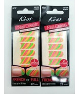 2X Kiss Nail Dress Fashion 22 Strips  58106 KDE02 Boler Neon Rainbow Gli... - $8.99
