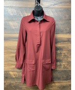Women&#39;s Red Long Sleeve Button Collared Front Pockets Dress Small Blank ... - $20.13 CAD