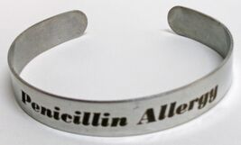 Medical Penicillin Allergy 3/8" X 6" Silver Aluminum Bracelet, Free Ship... - $13.95