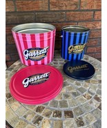 2 Garret Popcorn Tins Large Pink Striped Small Blue Chicago Tradition Empty - $33.25
