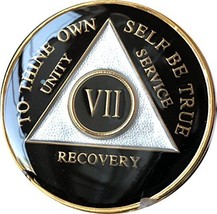7 Year AA Medallion Glossy Black Tri-Plate Gold Plated Chip VII - £14.15 GBP