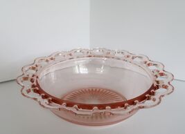 Vintage pink depression glass console bowl reticulated edge - $39.99