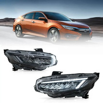 VLAND 16-21 Honda Civic Gen 10 MK10 Lightbar Chrome LED DRL Headlights LHD - £271.03 GBP
