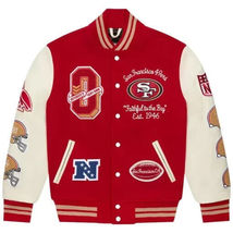 San Francisco 49ers Ovo Varsity Wool Jacket With Leather Sleeves - £119.89 GBP