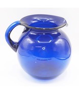 Blenko Glass Pitcher Cobalt Blue Small Ball Style Round Applied Handle - £101.39 GBP