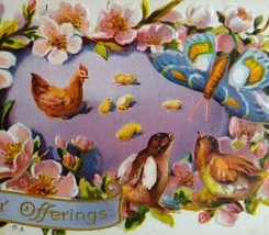 Easter Postcard Vintage Butterfly Baby Chicks Flowers Nash Jaeger Embossed 1910 - $10.09