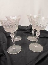 Lot Of 4 Wine Glasses Etched Flowers Spiral Stems 6&quot; - £4.54 GBP