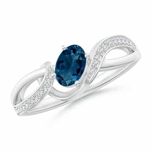 ANGARA Oval London Blue Topaz Twisted Ribbon Ring with Diamonds - £723.12 GBP