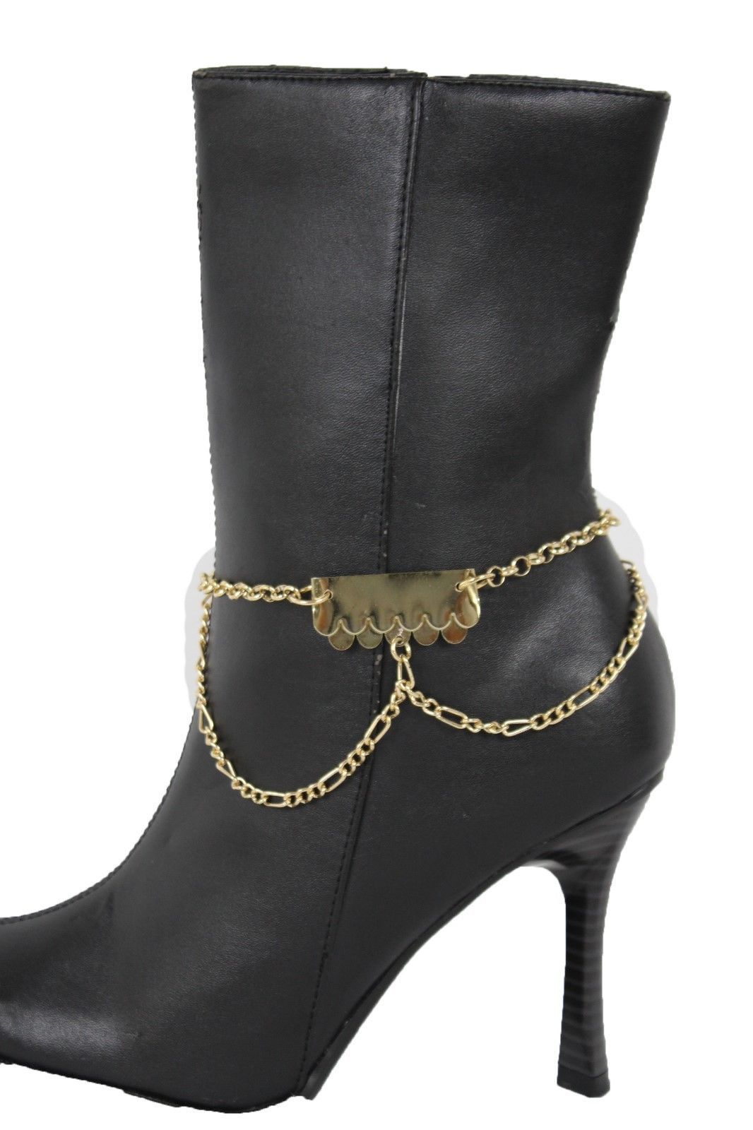 Women Western Boot Anklet Gold Chain Metal Western Shoe Waves Drapes Bling Charm - $17.63