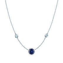 Gift 2CT Blue Zircon &amp; Zircon Women&#39;s Station Necklace in 925 Silver - 18&quot; - £64.73 GBP