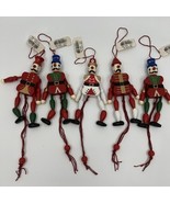 2007 Vintage Pull String Christmas Ornament Lot 5 Soldiers Toy Wood Puppet - $25.00