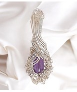 Amethyst silver pendant, wire wrapped jewelry, unique piece, gift for woman - $540.32 MXN