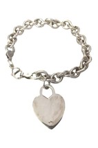 Bracelet Vintage Cable Link Designer Hologram Heart Charm Sterling Silver 925 - £237.24 GBP