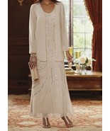 Mother of Bride Groom Women&#39;s Wedding beige Jacket dress formal plus M L... - $189.99