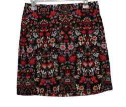 Loft Corduroy Mini Skirt Black Red Blue Floral SIze 4 Lined - $18.00