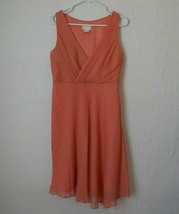 J Crew Silk Fit Flare V Dress Women 4 Soft Orange Chiffon Satin Lined Sleeveless - £15.81 GBP