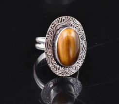 Rhodium Polished Handmade Oval Tiger Eye Women Elegant Designer Ring Daily Wear - £17.02 GBP+