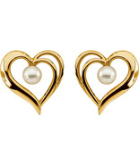 3MM Cultured Akoya Pearl Heart Earrings in 14K Yellow Gold - $409.87 CAD