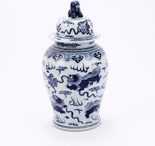 Temple Jar Vase Foo Dog White Colors May Vary Blue Variable Ceramic Handmade - £360.59 GBP