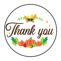 30 Thank You Autumn Fall Stickers Envelope Seals Labels 1.5&quot; Round Pumpkins - £6.08 GBP