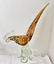 Vintage Murano Amber Art Glass Pheasant Road Runner Figurine 10 3/4" Aut... - $64.35