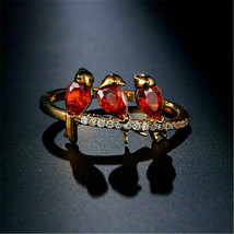 Gossiping Sparrows 2Ct Pear Cut Simulated Red Ruby Ring 925 Silver Gold Plated - £94.13 GBP