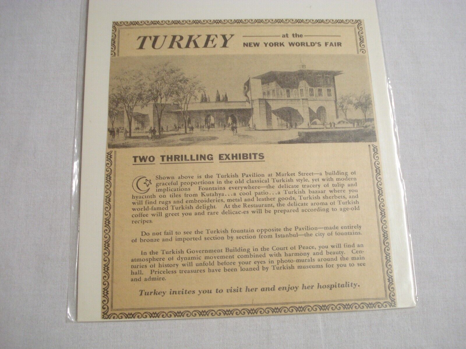 Primary image for 1939 Ad Turkey Pavilion at The New York World's Fair