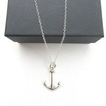 NEW- Thin Italian Silver 16&quot; Rolo chain Silver Anchor Pendant Necklace - £14.50 GBP