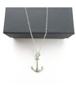 NEW- Thin Italian Silver 16&quot; Rolo chain Silver Anchor Pendant Necklace - £14.24 GBP