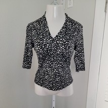 Susan Lawrence Shirt Top ~ Sz M ~ Black &amp; Gray ~ 3/4 Sleeve - £16.16 GBP